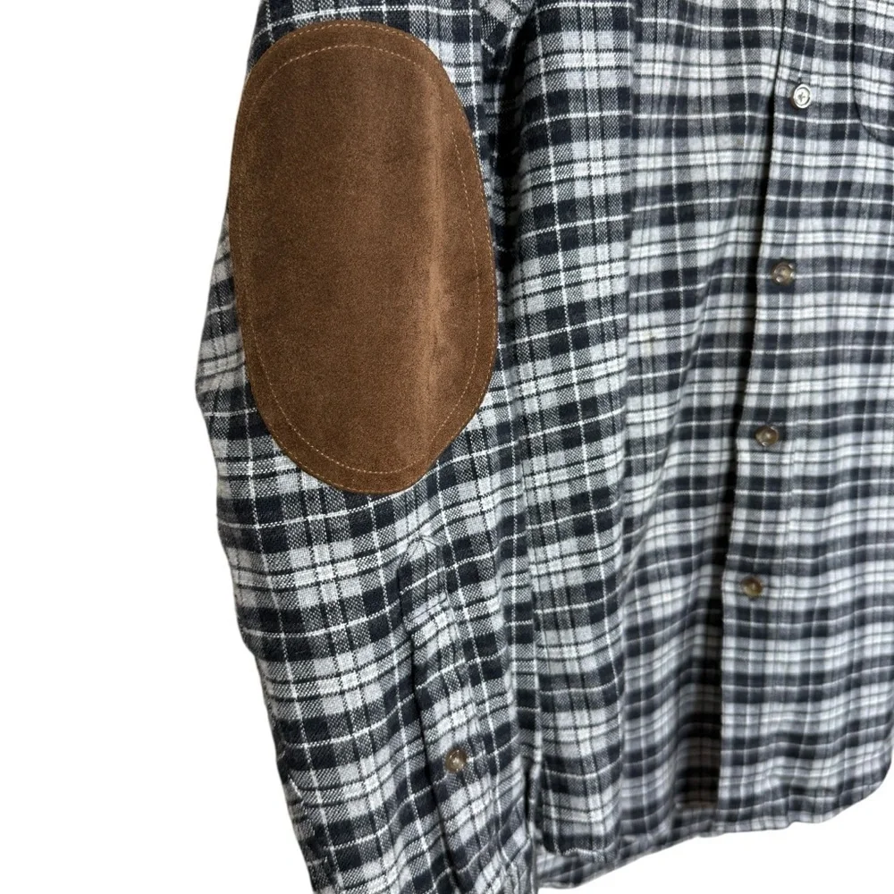 J.Crew Black White Plaid Button Down Shirt Elbow Patches Mens Size Small
